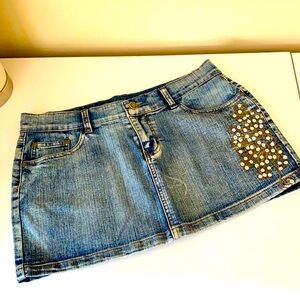 Embellished Denim jeans look mini skirt with stretch for comfort NWTAGS